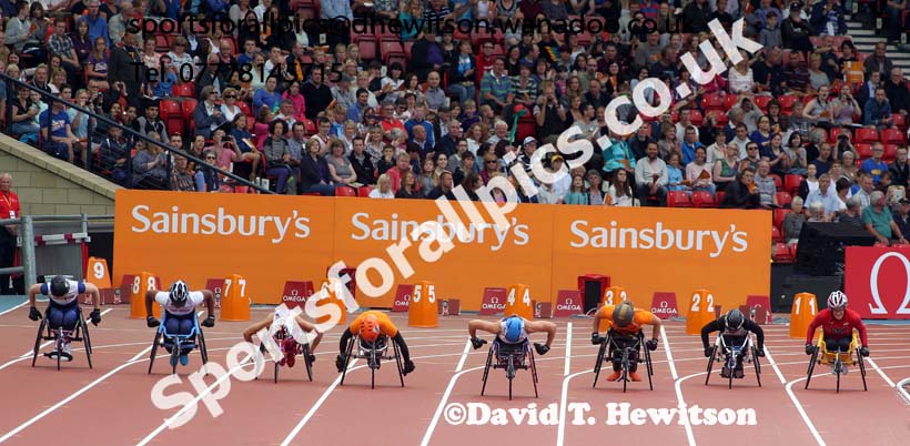 Womens T34 100 metres wheelchare raceat the Glasgow Diamond League. Photo: David T. Hewitson/Sports for All Pics